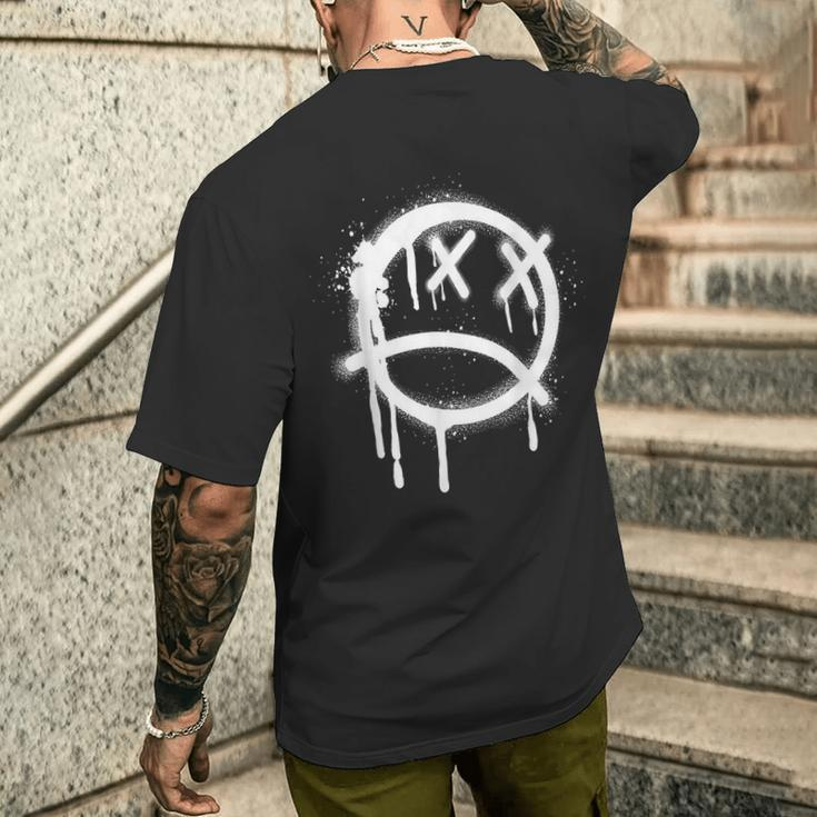 Sad Face Black Graffiti Spray Pattern Men's T-shirt Back Print Gifts for Him