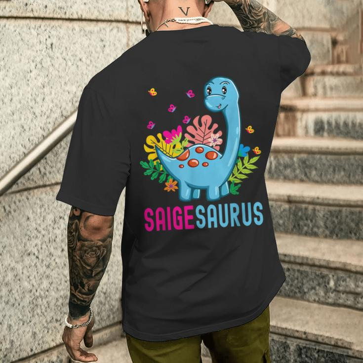 Saigesaurus Personalisierter Name Saige Dino Dinosaurier Geburtstag T-Shirt mit Rückendruck Geschenke für Ihn
