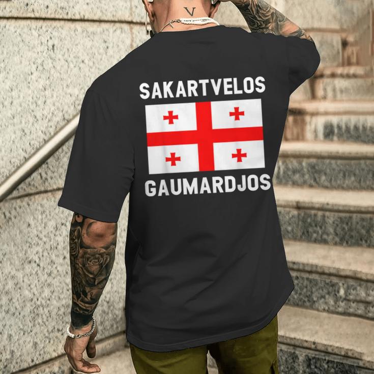 Sakartvelos Gaumarjos Hallo Georgien Reisen Georgische Flagg T-Shirt mit Rückendruck Geschenke für Ihn