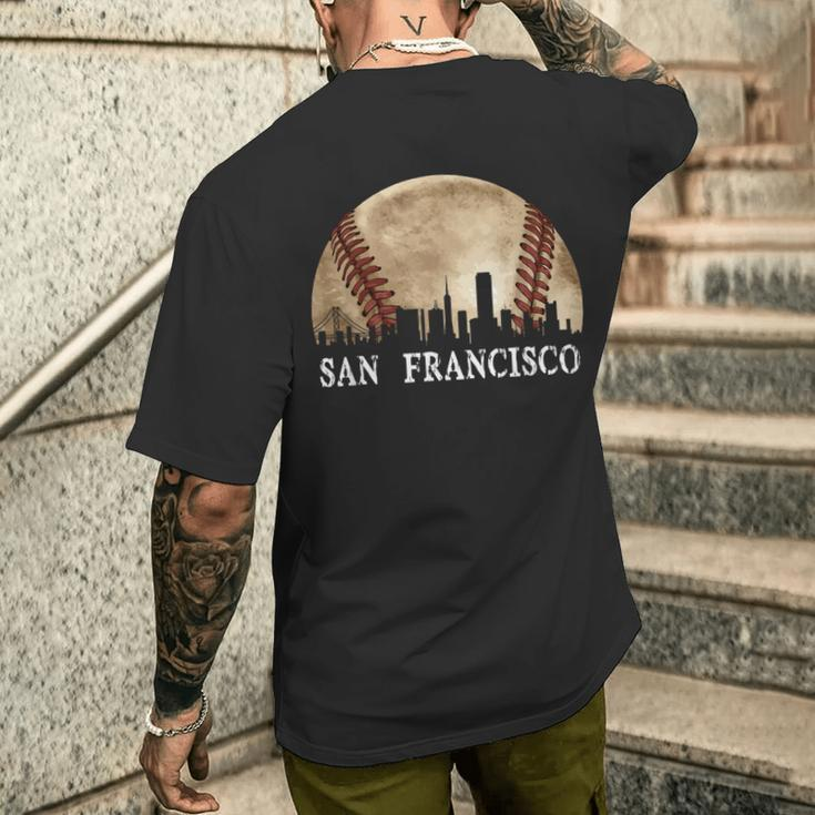 San Francisco Skyline City Vintage Baseball Lover Men's T-shirt Back Print Gifts for Him