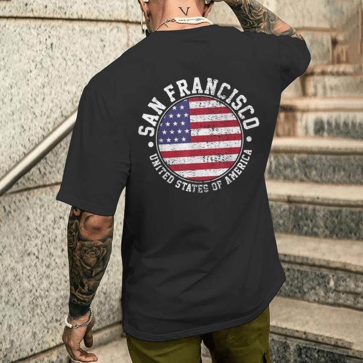 San Francisco USA-Flaggen-Design Schwarz Kurzärmliges Herren-T-Kurzärmliges Herren-T-Shirt, Städteliebe Mode Geschenke für Ihn