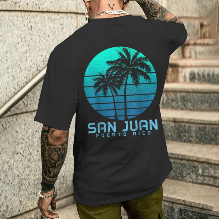 San Juan Puerto Rico Vintage Palm Trees Beach Souvenir Pride Men's T-shirt Back Print Funny Gifts