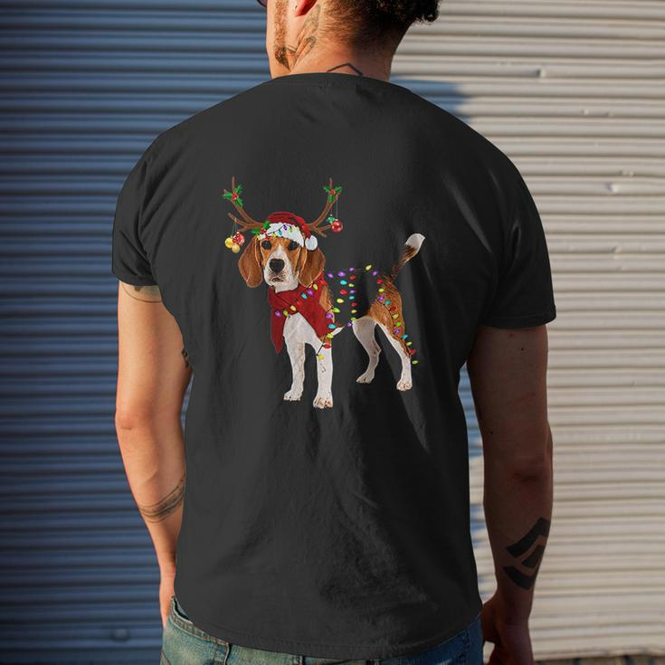 Santa Beagle Reindeer Light Christmas Mens Back Print T-shirt Gifts for Him