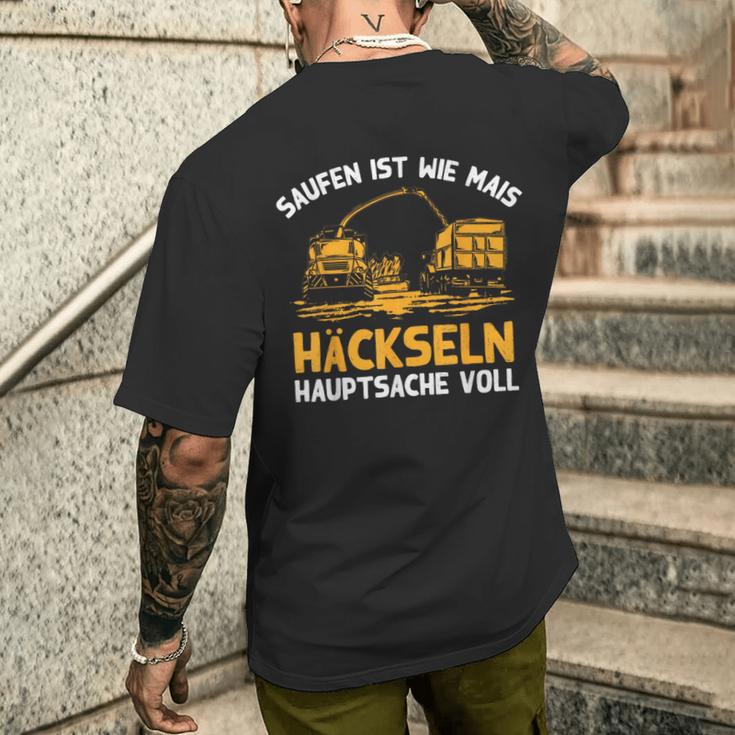 Saufen Ist Wie Mais Häckseln Hauptsacheoll Farmer T-Shirt mit Rückendruck Geschenke für Ihn