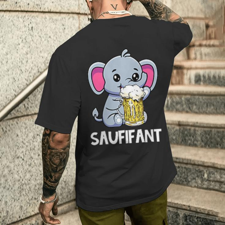 Saufifant Party Elefant Alkohol Bier Saufen Feiern T-Shirt mit Rückendruck Geschenke für Ihn