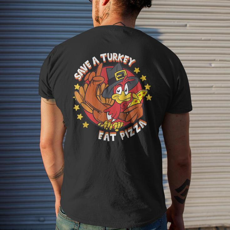 Save A Turkey Eat Pizza Vegan Thanksgiving Costume Men's T-shirt Back Print Gifts for Him