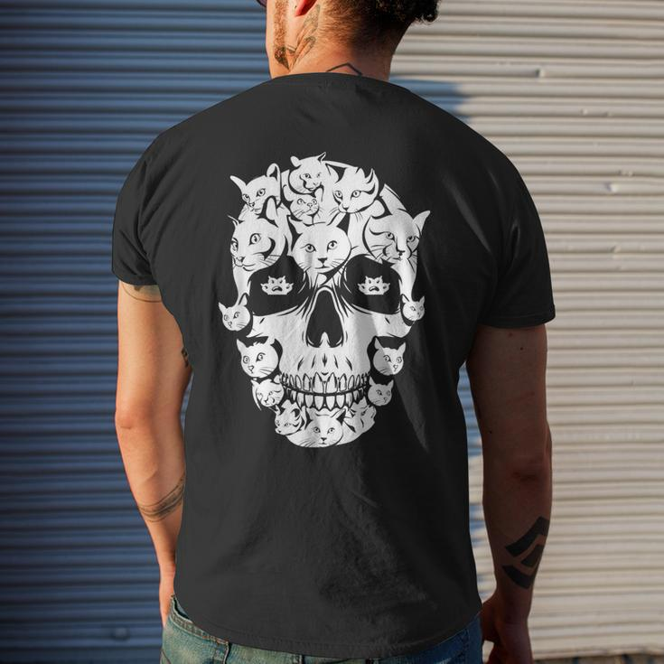 Scary Halloween Cat Skull Costume Black Cat Kitty Skeleton Mens Back Print T-shirt Gifts for Him