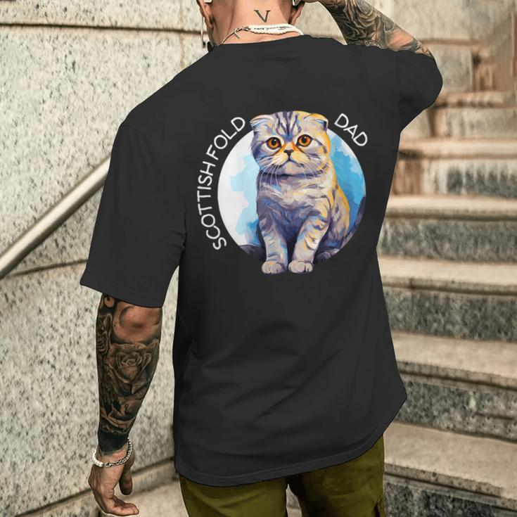 Scottish Fold Katzen Papa Cat Dad Daddy Haustier Freund Mit-Ausschnitt T-Shirt mit Rückendruck Geschenke für Ihn