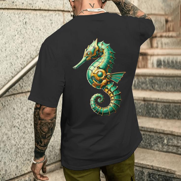 Seepferdchen Hippocampus Roboter In Grünem Gewand T-Shirt mit Rückendruck Geschenke für Ihn