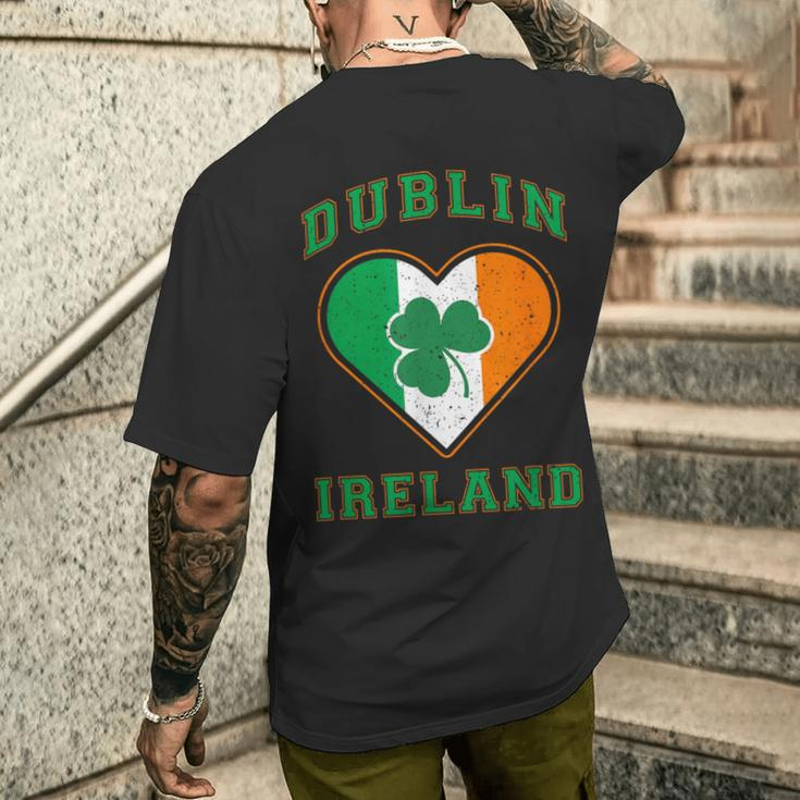 Shamrock Clover In Dublin Ireland Flag In Heart Shaped Men's T-shirt Back Print Gifts for Him