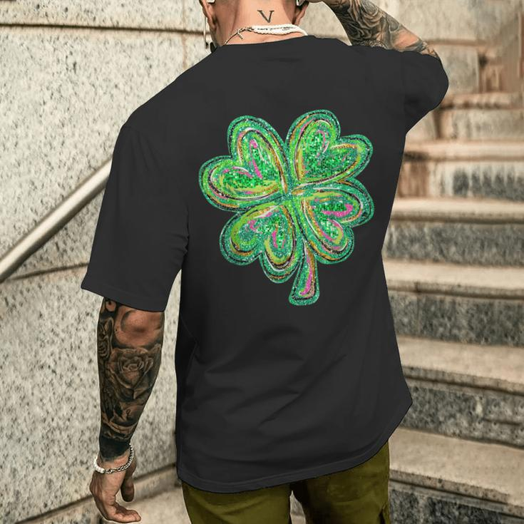 Shamrock Sequins Effect Clover Happy St Patrick's Day Womens Men's T-shirt Back Print Gifts for Him