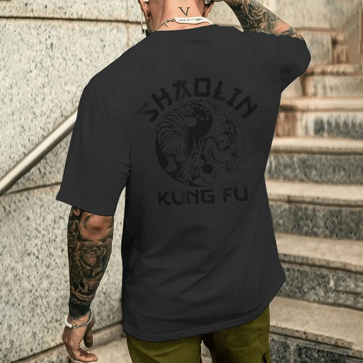 Shaolin Kung Fu Yin Yang Tiger Dragon Gray T-Shirt mit Rückendruck Geschenke für Ihn