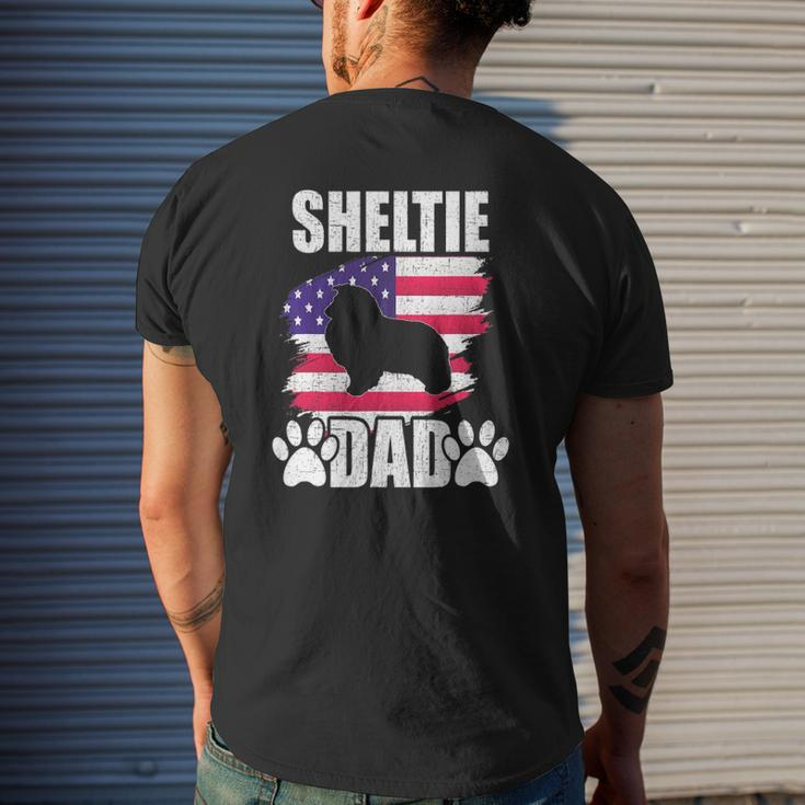 Sheltie Dad Dog Lover American Us Flag Mens Back Print T-shirt Gifts for Him