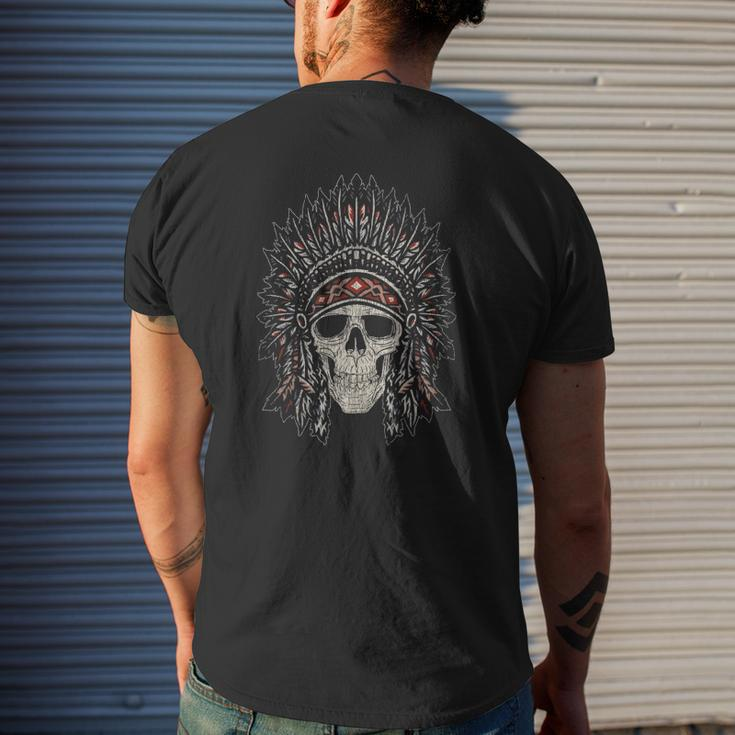 Skull Headdress Native Pride Indigenous Native American Mens Back Print T-shirt Gifts for Him