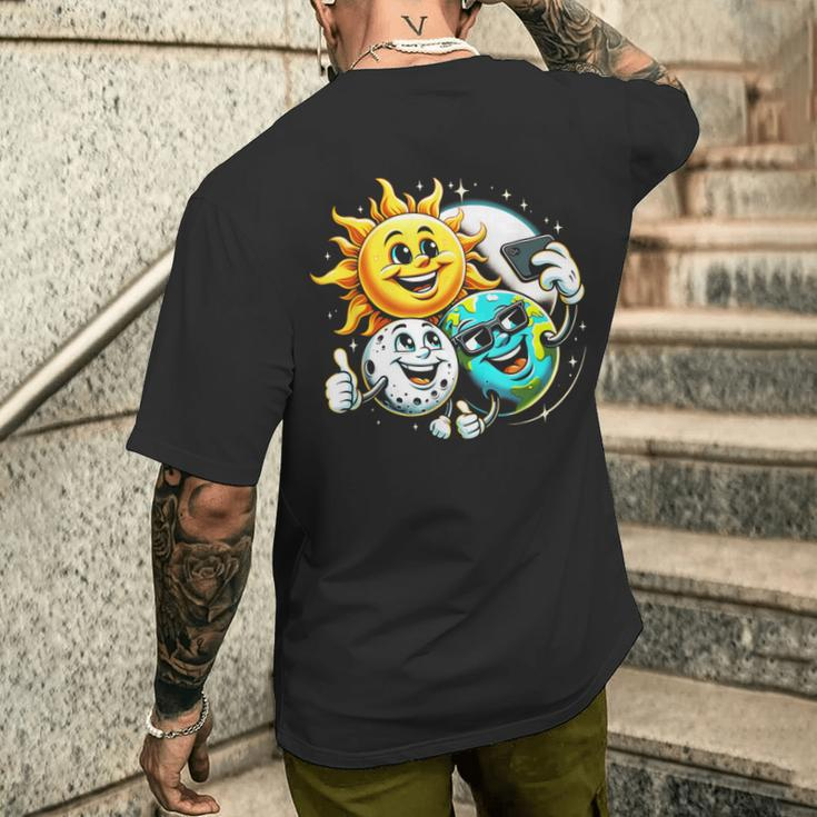 Slefie Earth Moon Sun Total Solar Eclipse 2024 Fun Men's T-shirt Back Print Gifts for Him