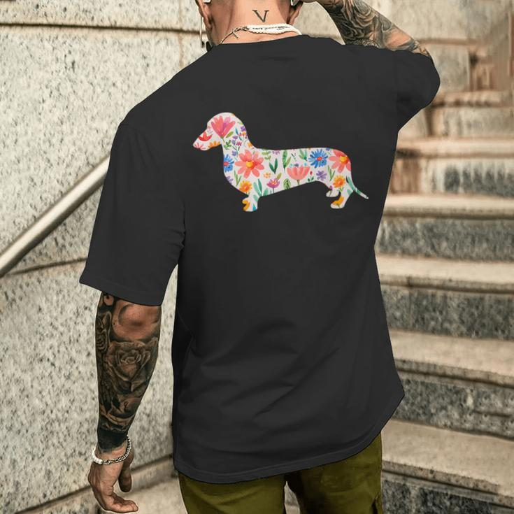 Smooth Dachshund Watercolor Flowers Men's T-shirt Back Print Gifts for Him