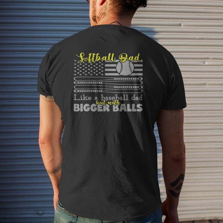 Softball Dad Like A Baseball Dad With Bigger Balls Us Flag Mens Back Print T-shirt Gifts for Him