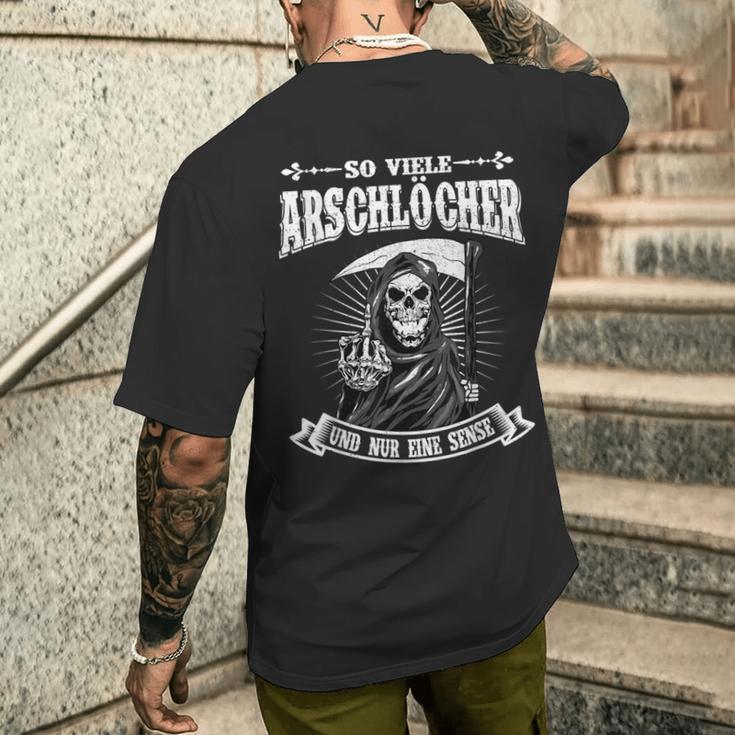 Soiele Arschlöcher Und Nur Eine Sense Slogan T-Shirt mit Rückendruck Geschenke für Ihn