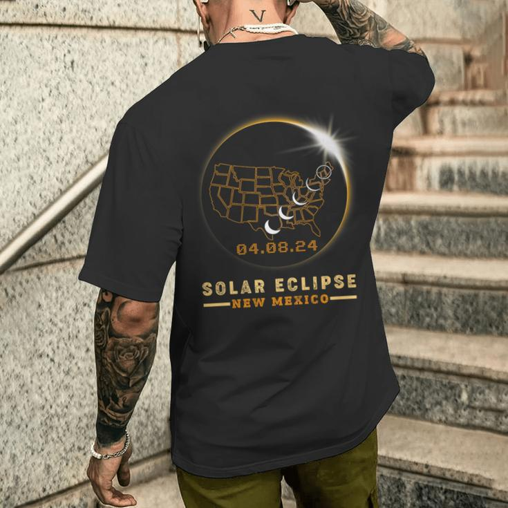 Solar Eclipse 2024 America Totality Total New Mexico Usa Map Men's T-shirt Back Print Gifts for Him