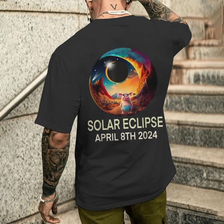 Solar Eclipse 2024 Apparel Pig Wearing Solar Eclipse Glasses Men's T-shirt Back Print Gifts for Him