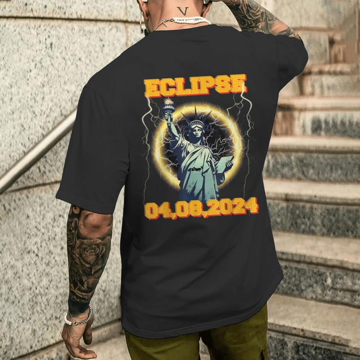 Solar Eclipse 2024 New York Statue Of Liberty Vantage Men's T-shirt Back Print Gifts for Him