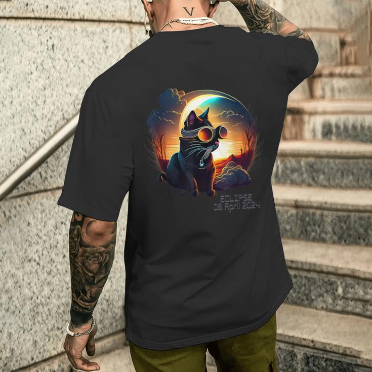 Solar Eclipse 8 April 2024 Cat Wearing Solar Eclipse Glasses Men's T-shirt Back Print Gifts for Him