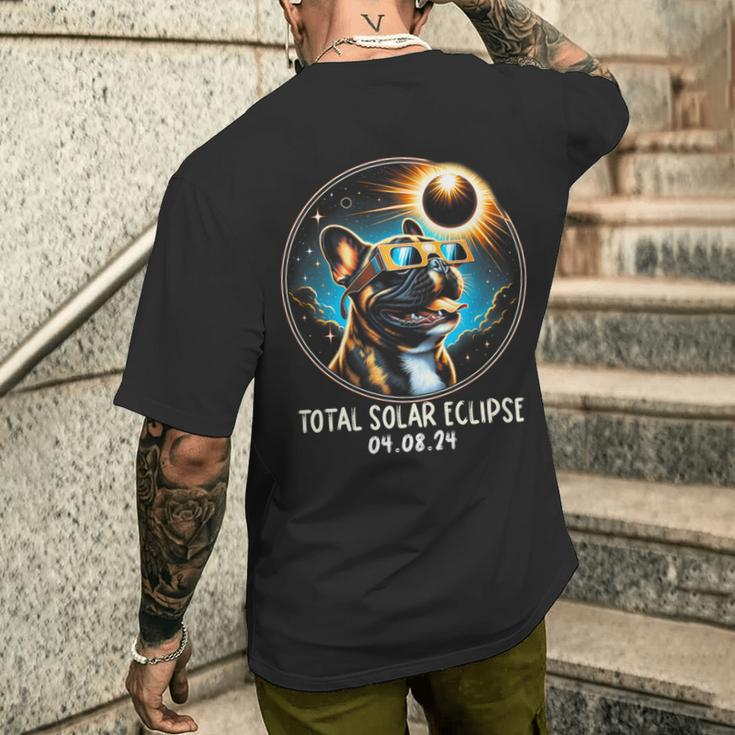 Solar Eclipse French Bulldog Wearing Glasses April 8 2024 Men's T-shirt Back Print Gifts for Him