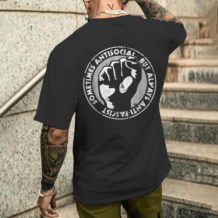 Sometimes Antisocial Always Anti-Fascist Anti- Anti-Evil T-Shirt mit Rückendruck Geschenke für Ihn