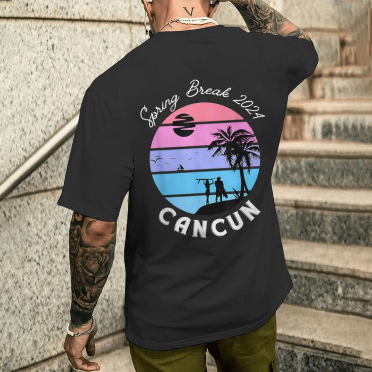 Spring Break 2024 Cancun Mexico Beach Retro Surf Vacation Men's T-shirt Back Print Gifts for Him