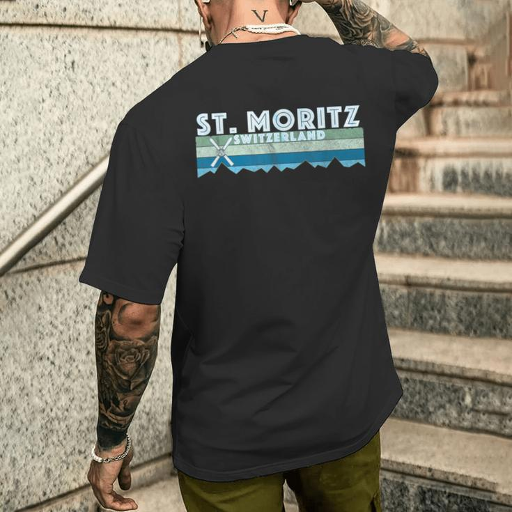 St Moritz Ski Illustration Retro Vintage St Moritz T-Shirt mit Rückendruck Geschenke für Ihn