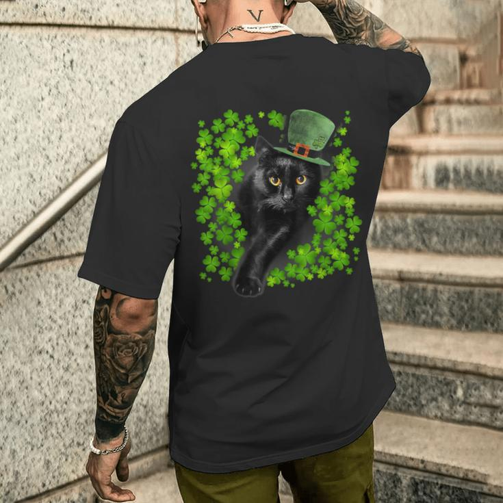 St Patrick Day Black Cat 3 Leaf Clover Kitten Lover Irish Men's T-shirt Back Print Gifts for Him