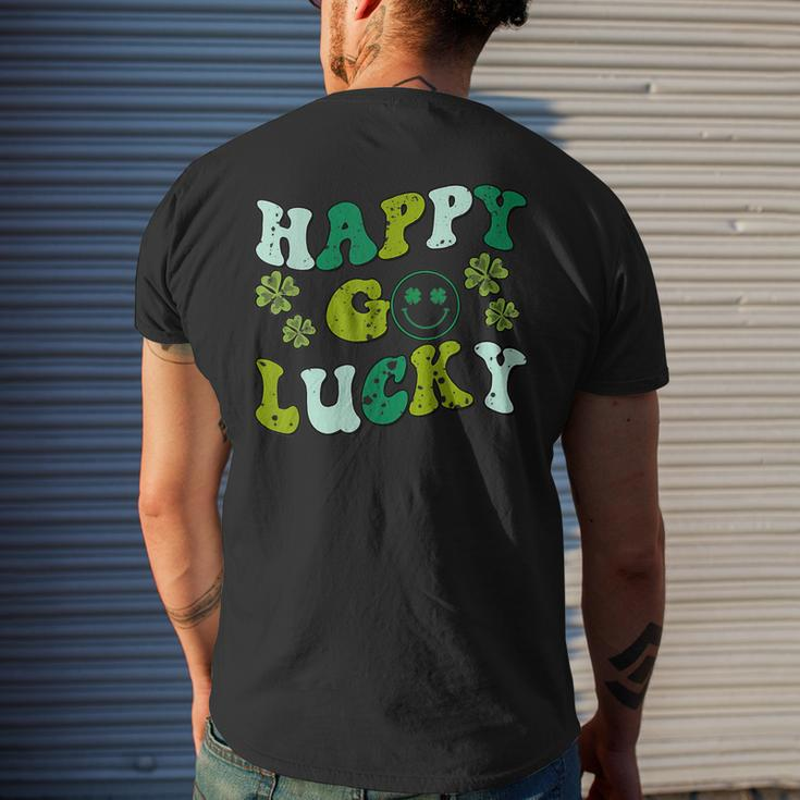 St Patricks Day Happy Go Lucky Shamrock Irish Retro Groovy Mens Back Print T-shirt Gifts for Him