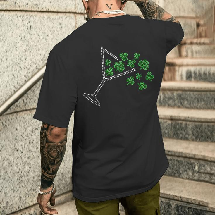 St Patrick's Day Martini Clover Bling Rhinestone Paddy's Day Men's T-shirt Back Print Gifts for Him