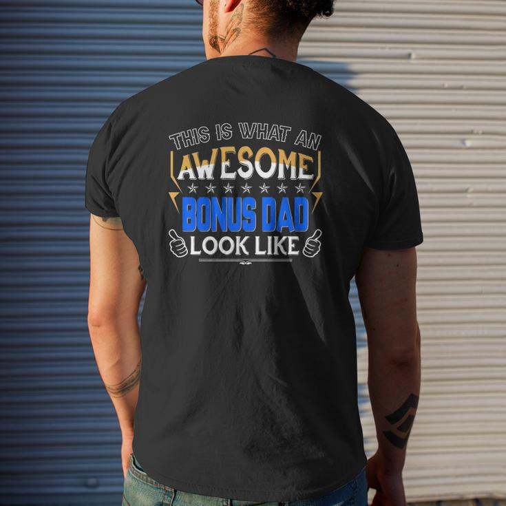 Stepdad This Is What An Awesome Bonus Dad Looks Like Thumbs Up For Father's Day Mens Back Print T-shirt Gifts for Him