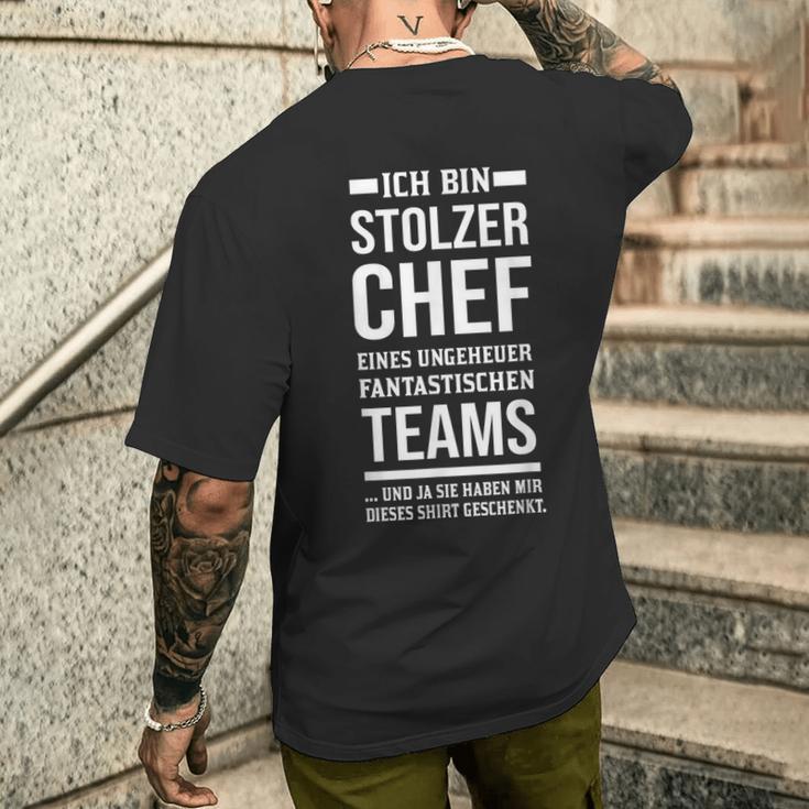 Stolzer Chef Eines Fantastische Teams Chef Sayings T-Shirt mit Rückendruck Geschenke für Ihn