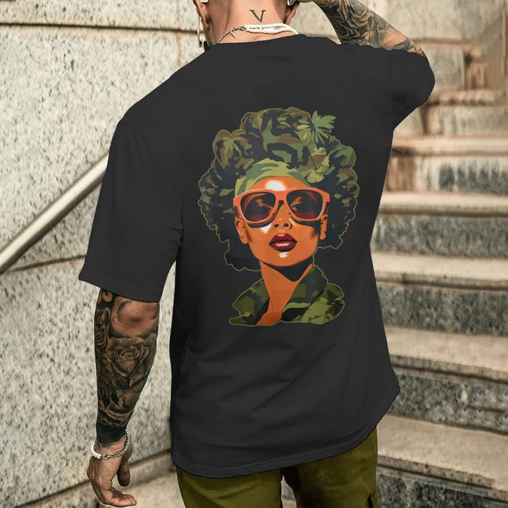 Strong Black Woman African American Camouflage Black Girl Men's T-shirt Back Print Gifts for Him