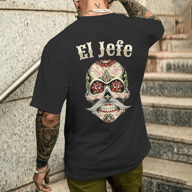 Sugar Skull For Dia De Los Muertos El Jefe T-Shirt mit Rückendruck Geschenke für Ihn