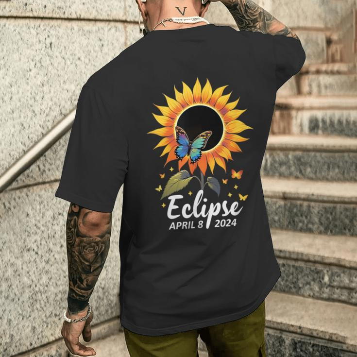 Sunflower Butterflies Flowers Total Solar Eclipse 2024 Men's T-shirt Back Print Gifts for Him