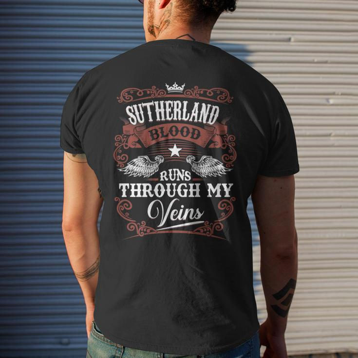 Sutherland Blood Runs Through My Veins Vintage Family Name Men's T-shirt Back Print Gifts for Him