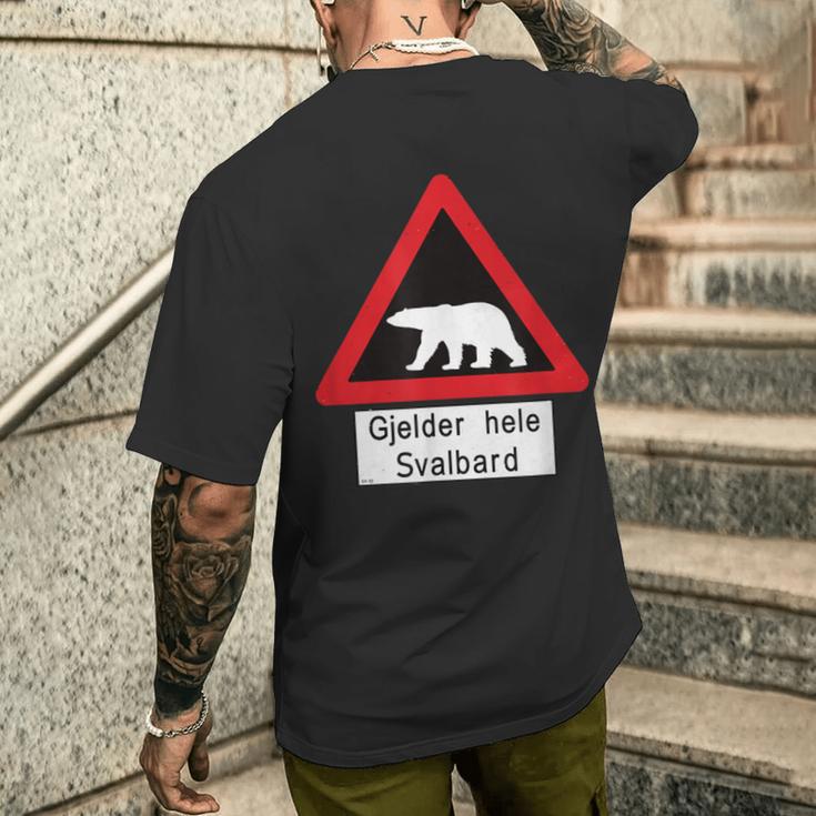 Svalbard Polar Bear Sign Gjelder Hele Spitsbergen Norway T-Shirt mit Rückendruck Geschenke für Ihn