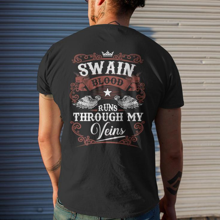 Swain Blood Runs Through My Veins Vintage Family Name Men's T-shirt Back Print Gifts for Him