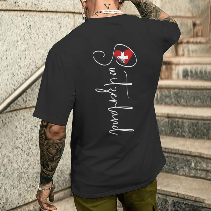 Switzerland Flag Switzerland Heart Switzerland Trip 2024 Men's T-shirt Back Print Gifts for Him