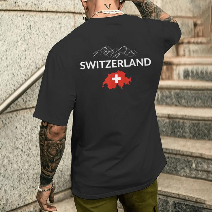 Switzerland Flag Hiking Holiday Switzerland Swiss Flag T-Shirt mit Rückendruck Geschenke für Ihn