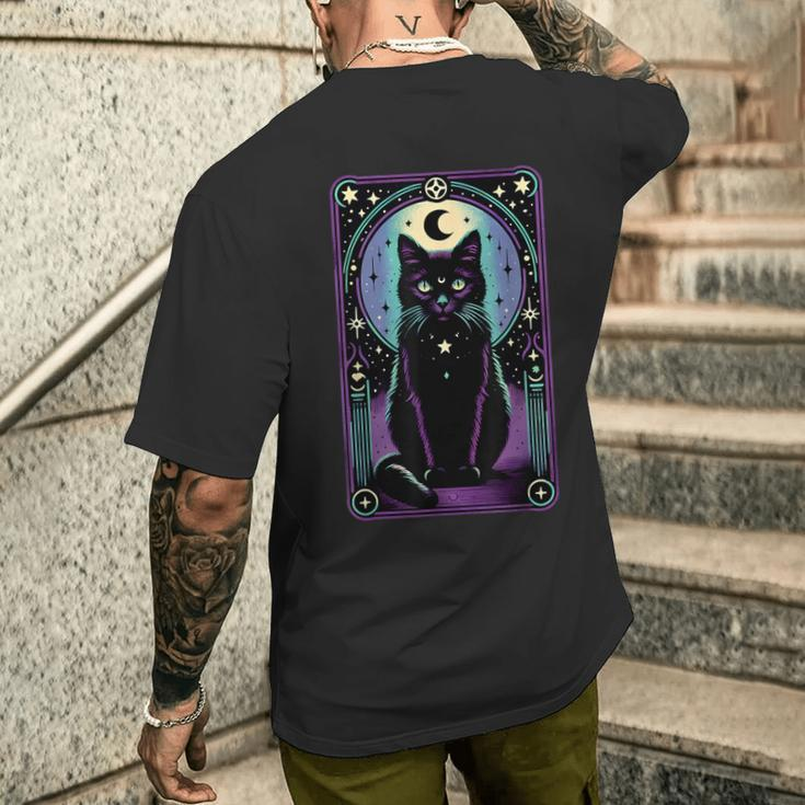 Tarot Card Crescent Moon Black Cat Lover Tarot Cat Vintage Men's T-shirt Back Print Funny Gifts