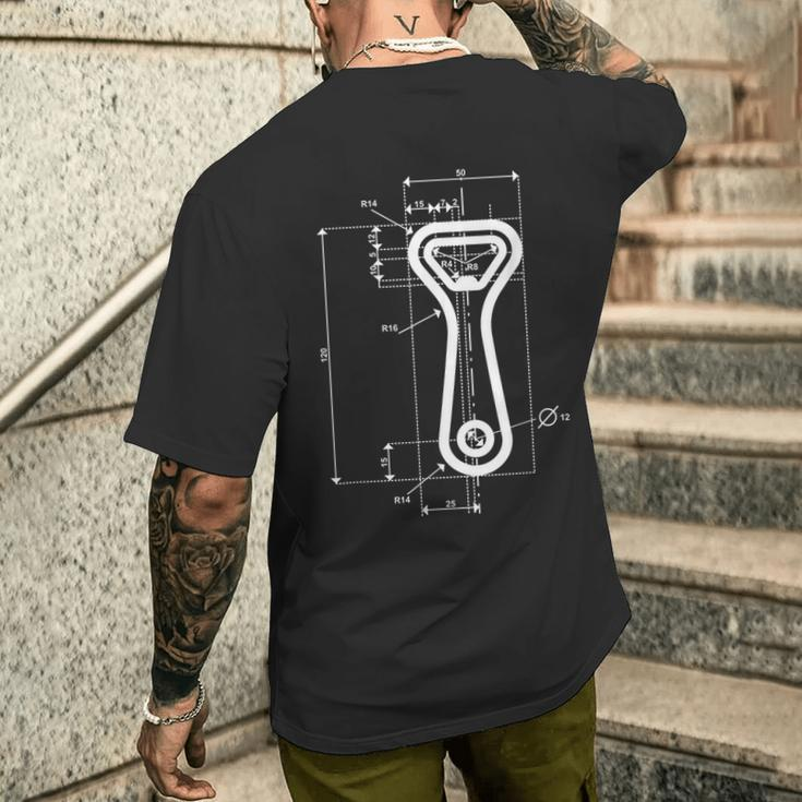 Technische Zeichnung Flaschenöffner T-Shirt mit Rückendruck Geschenke für Ihn