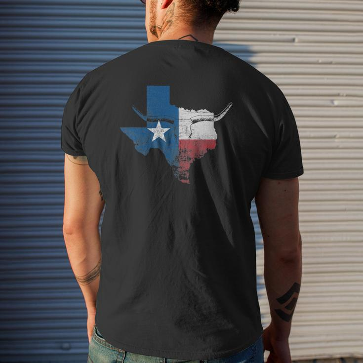 Texas Flag Vintage Texas Flag Longhorn Skull Retro Tx Mens Back Print T-shirt Gifts for Him