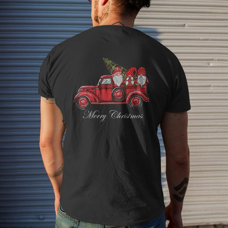 Three Gnomes In Red Truck With Merry Christmas Tree Mens Back Print T-shirt Gifts for Him