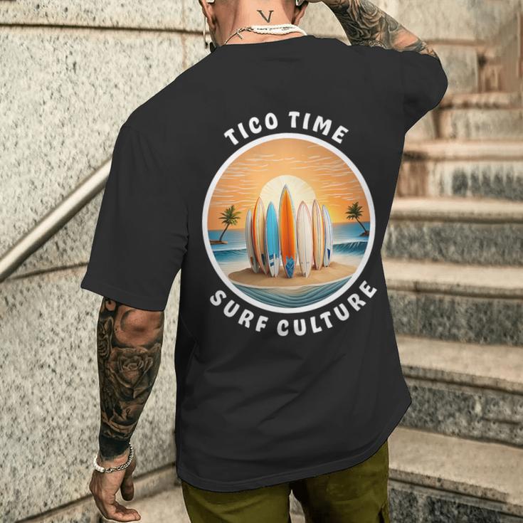 Tico Time Surf Culture Costa Rican Surfboard Vibe Men's T-shirt Back Print Funny Gifts