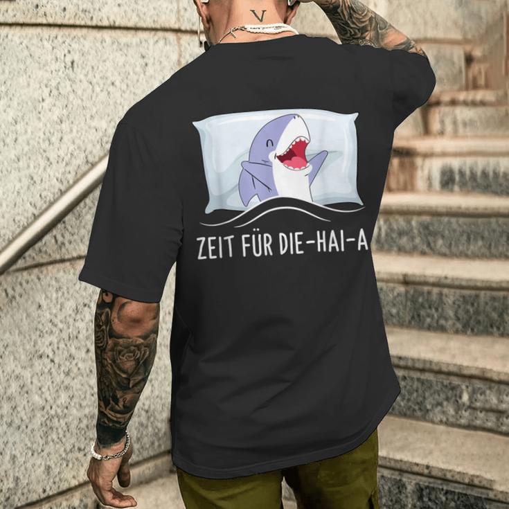 Time Für Die Haia Shark Sleep Tired Sleep Pyjamas Black T-Shirt mit Rückendruck Geschenke für Ihn