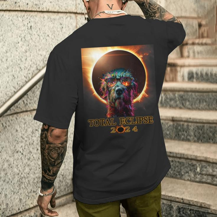 Total Eclipse April 8 2024 Irish Wolfhound Dog With Glasses Men's T-shirt Back Print Gifts for Him
